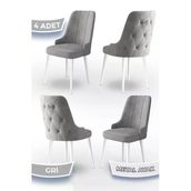 Canisa Concept Newa Serisi 4 Adet 1. Sınıf Babyface Kumaş Beyaz Metal Ayaklı Gümüş Halkalı Gri Sandalye