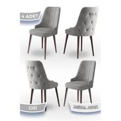 Canisa Concept Newa Serisi 4 Adet 1. Sınıf Babyface Kumaş Kahve Metal Ayaklı Gümüş Halkalı Gri Sandalye