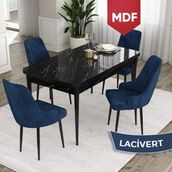 Canisa Concept Ram 80x132 CM 4 Baby Face Kumaş Lacivert Sandalye Siyah Mermer Desen Açılabilir Yemek Masası