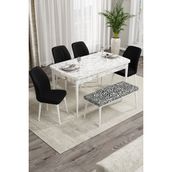 Canisa Concept Rio Serisi 80x132 cm Benchli Beyaz Mermer Desenli Renkli Mdf Mutfak Masası Takımı