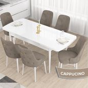 Canisa Concept Taç Serisi, Açılabilir 80X132 Beyaz Yemek Odası Takımı , 6 Sandalye Gold Halkalı - Cappucino