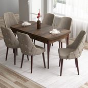 Canisa Concept Tia Serisi Barok Ahşap Desen 80 x 132 cm Açılabilir Mdf Yemek Odası Takımı 6 Sandalye Gold Detay - 80x132 - Cappucino