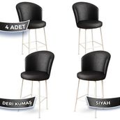 Canisa Concept Uras Serisi 4 Adet Siyah Deri Ada Beyaz Metal Ayaklı Bar Sandalyesi