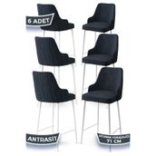 Canisa Enox Serisi 6 Adet Antrasit 1. Sınıf Babyface Kumaş Beyaz Metal Ayaklı Bar Sandalyesi