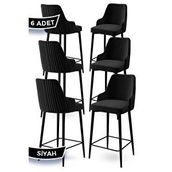 Canisa Enox Serisi 6 Adet Siyah 1. Sınıf Babyface Kumaş Siyah Metal Ayaklı Bar Sandalyesi