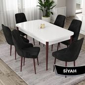 Canisa Eta Serisi 80x132 Açılabilir Mdf Beyaz Ceviz Ayak Masa Takımı ve 6 Adet Siyah Sandalye