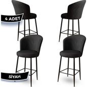 Canisa Fora Serisi Babyface Kumaş Siyah Metal Ayak Siyah Bar Sandalyesi