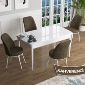 Canisa Han Serisi 70x114 Açılabilir Mdf Beyaz Masa Takımı ve 4 Adet Kahverengi Sandalye