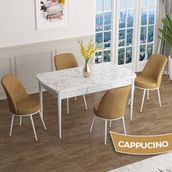 Canisa Han Serisi 70x114 Açılabilir Mdf Beyaz Mermer Desen Masa Takımı ve 4 Adet Cappucino Sandalye