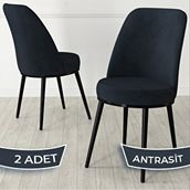 Canisa Jaxe Serisi 2 Adet Antrasit 1. Sınıf Babyface Kumaş Metal Siyah İskeletli Yemek Odası Sandalyesi
