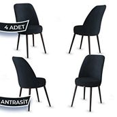 Canisa Jaxe Serisi 4 Adet Antrasit 1. Sınıf Babyface Kumaş Metal Kahverengi İskeletli Yemek Odası Sandalyesi