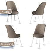 Canisa Jaxe Serisi 4 Adet Cappucino 1. Sınıf Babyface Kumaş Metal Beyaz İskeletli Yemek Odası Sandalyesi
