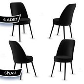 Canisa Jaxe Serisi 4 Adet Siyah 1. Sınıf Babyface Kumaş Metal Siyah İskeletli Yemek Odası Sandalyesi