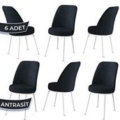 Canisa Jaxe Serisi 6 Adet Antrasit 1. Sınıf Babyface Kumaş Metal Beyaz İskeletli Yemek Odası Sandalyesi