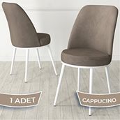 Canisa Jaxe Serisi Cappucino 1. Sınıf Babyface Kumaş Metal Beyaz İskeletli Yemek Odası Sandalyesi