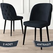 Canisa Kage Serisi 2 Adet Antrasit 1. Sınıf Babyface Kumaş Kapitoneli Siyah Metal Ayaklı Yemek Odası Sandalyesi