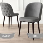 Canisa Kage Serisi 2 Adet Gri 1. Sınıf Babyface Kumaş Kapitoneli Kahve Metal Ayaklı Yemek Odası Sandalyesi