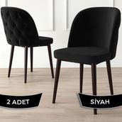 Canisa Kage Serisi 2 Adet Siyah 1. Sınıf Babyface Kumaş Kapitoneli Kahve Metal Ayaklı Yemek Odası Sandalyesi