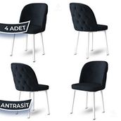 Canisa Kage Serisi 4 Adet Antrasit 1. Sınıf Babyface Kumaş Kapitoneli Beyaz Metal Ayaklı Yemek Odası Sandalyesi