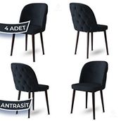 Canisa Kage Serisi 4 Adet Antrasit 1. Sınıf Babyface Kumaş Kapitoneli Kahve Metal Ayaklı Yemek Odası Sandalyesi