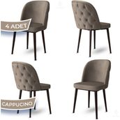 Canisa Kage Serisi 4 Adet Cappucino 1. Sınıf Babyface Kumaş Kapitoneli Kahve Metal Ayaklı Yemek Odası Sandalyesi