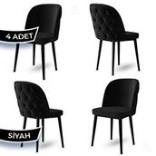 Canisa Kage Serisi 4 Adet Siyah 1. Sınıf Babyface Kumaş Kapitoneli Siyah Metal Ayaklı Yemek Odası Sandalyesi