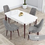 Canisa Kar Serisi 80x132 Açılabilir Mdf Beyaz Ceviz Ayak Masa Takımı ve 4 Adet Gri Sandalye