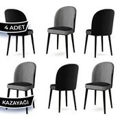 Canisa Kaze Serisi 6 Adet 1. Sınıf Babyface Kumaş Siyah Metal İskeletli Kaz Ayağı Yemek Odası Sandalyesi