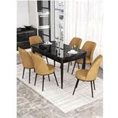 Canisa Kor Serisi 6 Sandalye Cappucino Beyaz Mermer Desen 70x114 Açılabilir Mutfak Masa Takımı