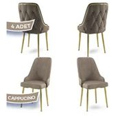Canisa Krax Serisi 4 Adet 1. Sınıf Babyface Kumaş Gold Metal Ayaklı Cappucino Yemek Odası Sandalyesi