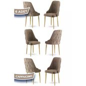 Canisa Krax Serisi 6 Adet 1. Sınıf Babyface Kumaş Gold Metal Ayaklı Cappucino Yemek Odası Sandalyesi
