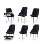 Canisa Krax Serisi 6 Adet 1. Sınıf Babyface Kumaş Gümüş Metal Ayaklı Antrasit Yemek Odası Sandalyesi