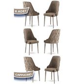 Canisa Krax Serisi 6 Adet 1. Sınıf Babyface Kumaş Gümüş Metal Ayaklı Cappucino Yemek Odası Sandalyesi