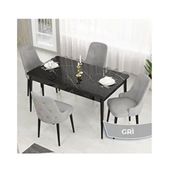 Canisa Lav Serisi 80x132 Siyah Mermer Desen Masa Takımı ve Gold Halkalı 4 Adet Gri Sandalye