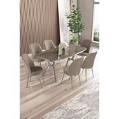 Canisa Lena Serisi 90x160 cm Antrasit İroni Masa, Cappucino Sandalye, Krom Ayaklar, 6 Kişilik Yemek Odası Takımı