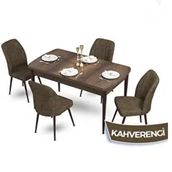 Canisa Mun Serisi 80x132 Açılabilir Mdf Barok Ahşap Desen Masa Takımı ve 4 Adet Kahverengi Sandalye
