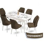 Canisa Mun Serisi 80x132 Açılabilir Mdf Beyaz Masa Takımı ve 6 Adet Kahverengi Sandalye