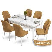 Canisa Mun Serisi 80x132 Açılabilir Mdf Beyaz Mermer Desen Masa Takımı ve Adet 6 Cappucino Sandalye