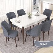 Canisa Nef Serisi 70x114 cm Açılabilir Mdf Beyaz Ceviz Ayak 6 Füme Sandalye Masa Takımı
