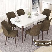 Canisa Nef Serisi 70x114 cm Açılabilir Mdf Beyaz Ceviz Ayak 6 Kahverengi Sandalye Masa Takımı