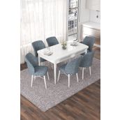 Canisa Nef Serisi, Beyaz 70x114 Açılabilir Mdf Yemek Odası Takımı, 6 Gri Sandalye