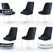 Canisa Newa Serisi 6 Adet 1. Sınıf Babyface Kumaş Beyaz Metal Ayaklı Gümüş Halkalı Antrasit Sandalye