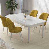 Canisa Nil Serisi Beyaz 70x110 cm Sabit Masa 4 Sandalye Cappucino Mutfak Masası Takımı