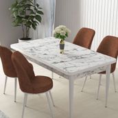 Canisa Nil Serisi Beyaz 70x110 cm Sabit Masa 4 Sandalye Kiremit Mutfak Masası Takımı