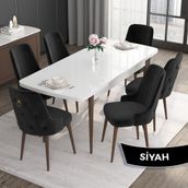 Canisa Nil Serisi Beyaz 70x110 CM Sabit Masa 4 Sandalye Siyah Mutfak Masası Takımı