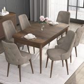 Canisa Nil Serisi Beyaz Mermer Desen 70x110 cm Sabit Masa 4 Sandalye Kahverengi Mutfak Masası Takımı