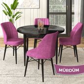Canisa Nil Serisi Beyaz Mermer Desen 70x110 cm Sabit Masa 4 Sandalye Mor Mutfak Masası Takımı