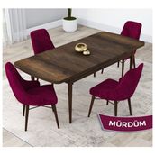 Canisa Nil Serisi Siyah Mermer Desen 70x110 cm Sabit Masa 4 Bordo Sandalye Bordo Mutfak Masası Takımı