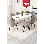 Canisa Rax Serisi Açılabilir 80x132 Beyaz Masa Ceviz Ayak Yemek Odası Takımı 6 Antrasit Babyface Sandalye