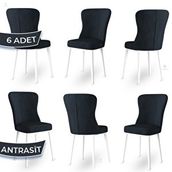 Canisa Tita Serisi 6 Adet Antrasit 1. Sınıf Babyface Kumaş Metal Beyaz Ayaklı Yemek Odası Sandalyesi